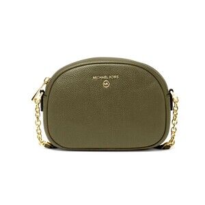 New Michael Kors Jet Set Charm Small Oval Camera Crossbody Pebble Leather Olive